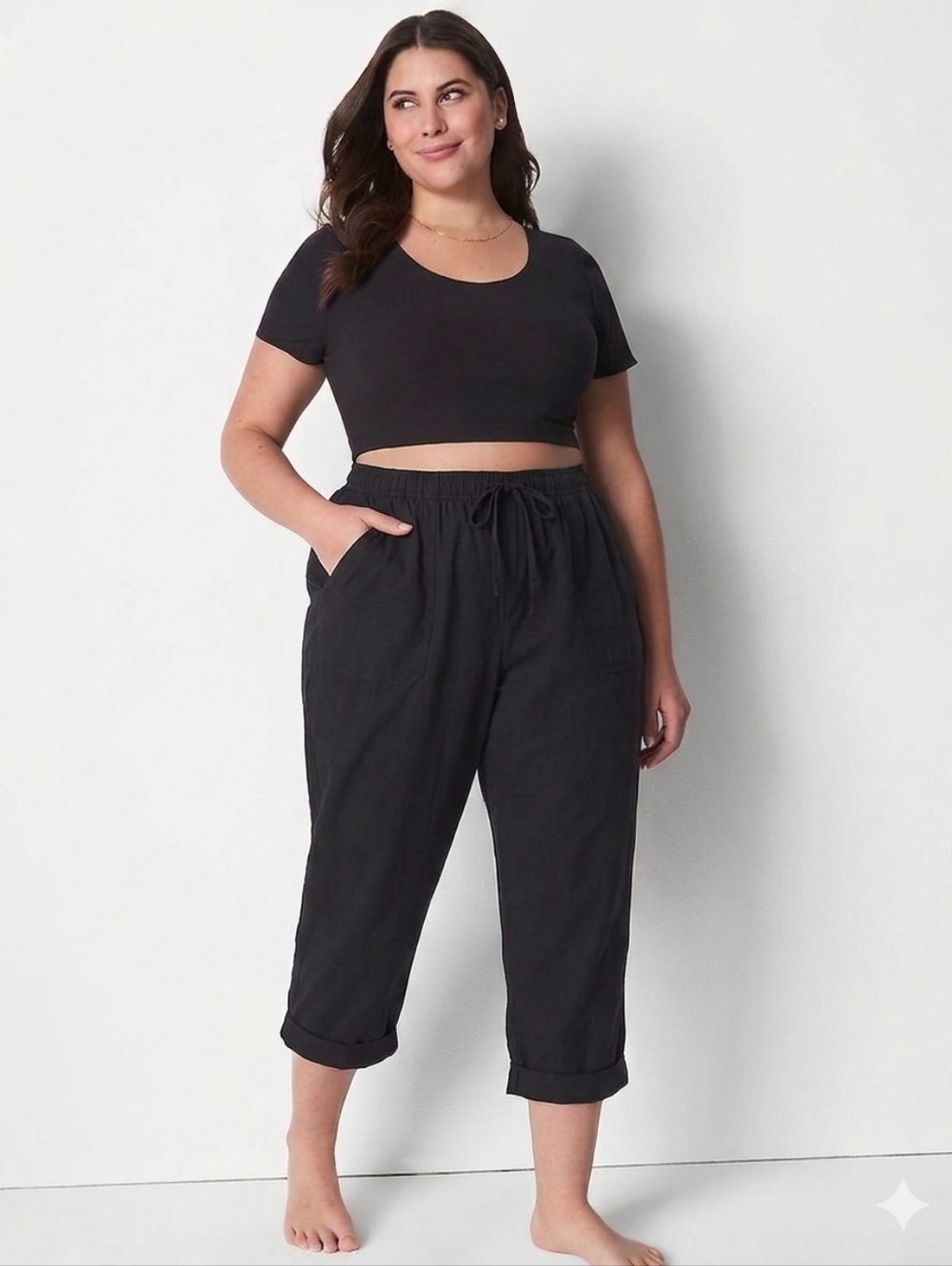 Lane Bryant Black Drawstring Cropped Joggers